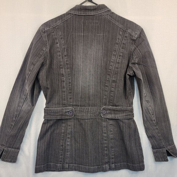 KiKit Maurice Sasson Womens Gray Denim Blazer Jacket M Cotton Light Distress - Picture 2 of 11